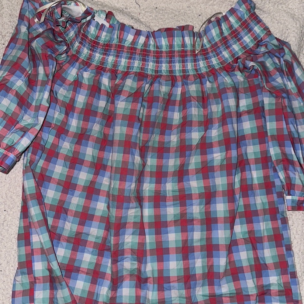 Kate Spade Plaid Off the Shoulder Top NWOT